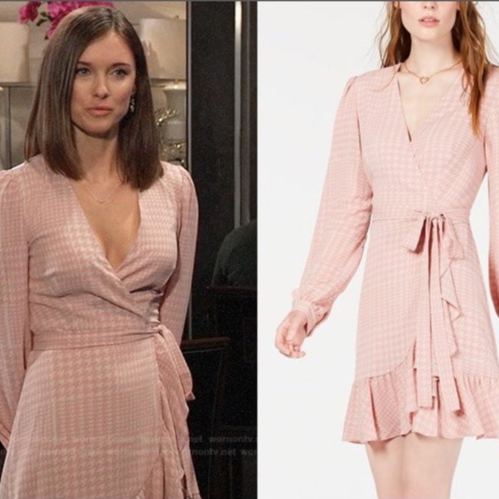 LEYDON wrap pink & white houndstooth dress